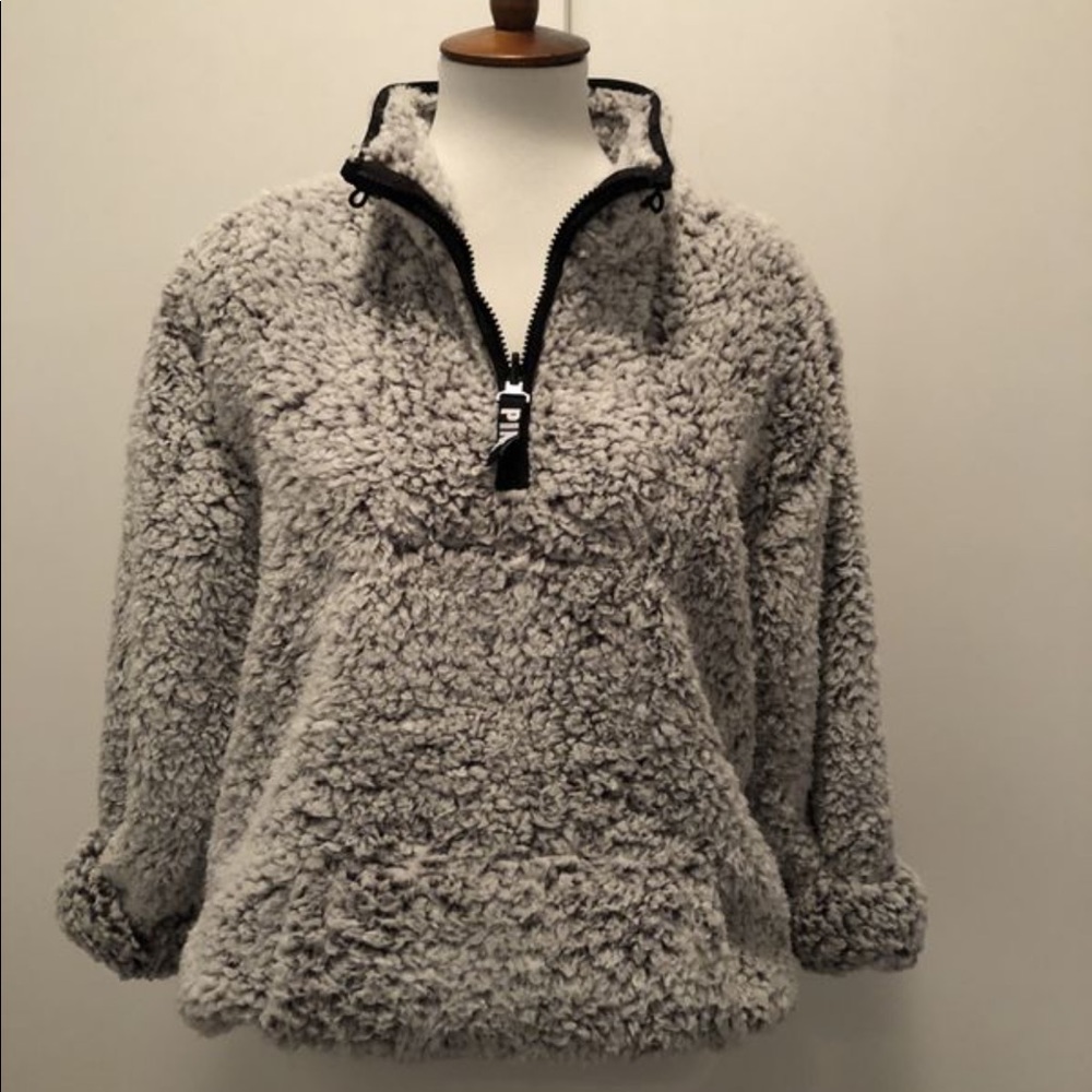 PINK Sherpa Quarter Zip In Frost Gray